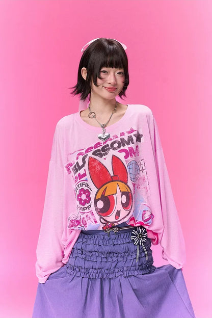 Distressed Print Long-Sleeve T-Shirt