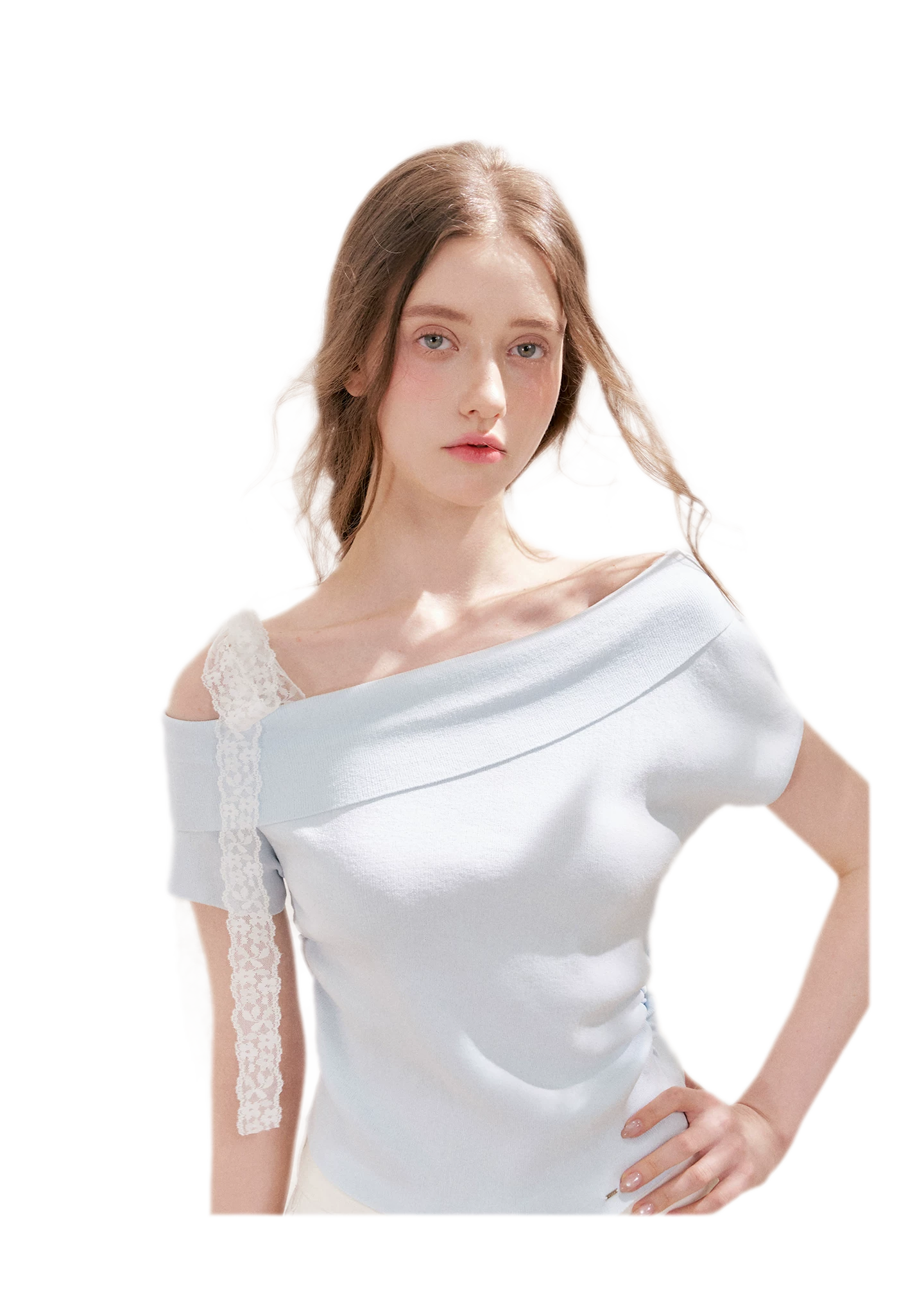 Lace Trim Ruched Knit Top