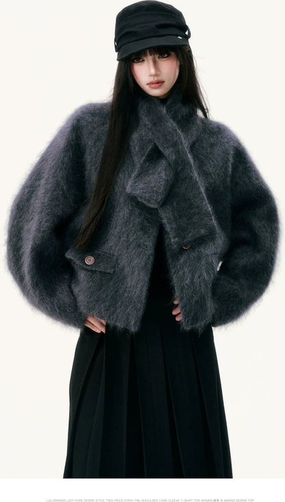 Chaqueta de lana cepillada con cuello de bufanda