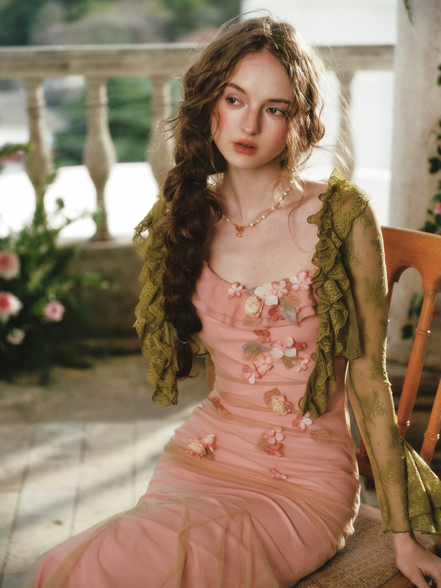 Floral Mesh Mermaid Midi Dress