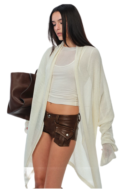 Áo cardigan dài đan lỗ xuyên thấu