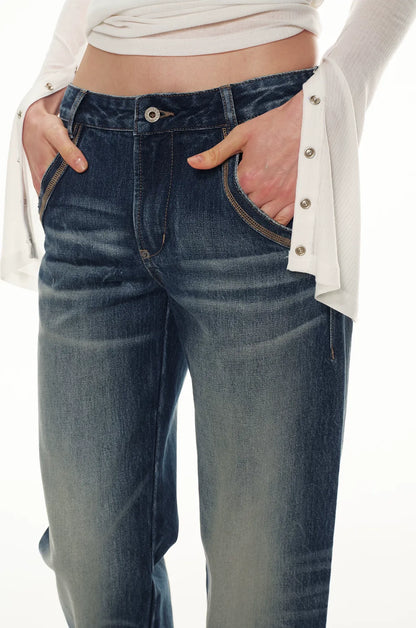 Classic Vintage Washed Distressed Wide-Leg Jeans