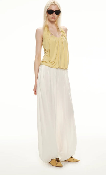 Modal Draped Halter Top with Pearl Neckline