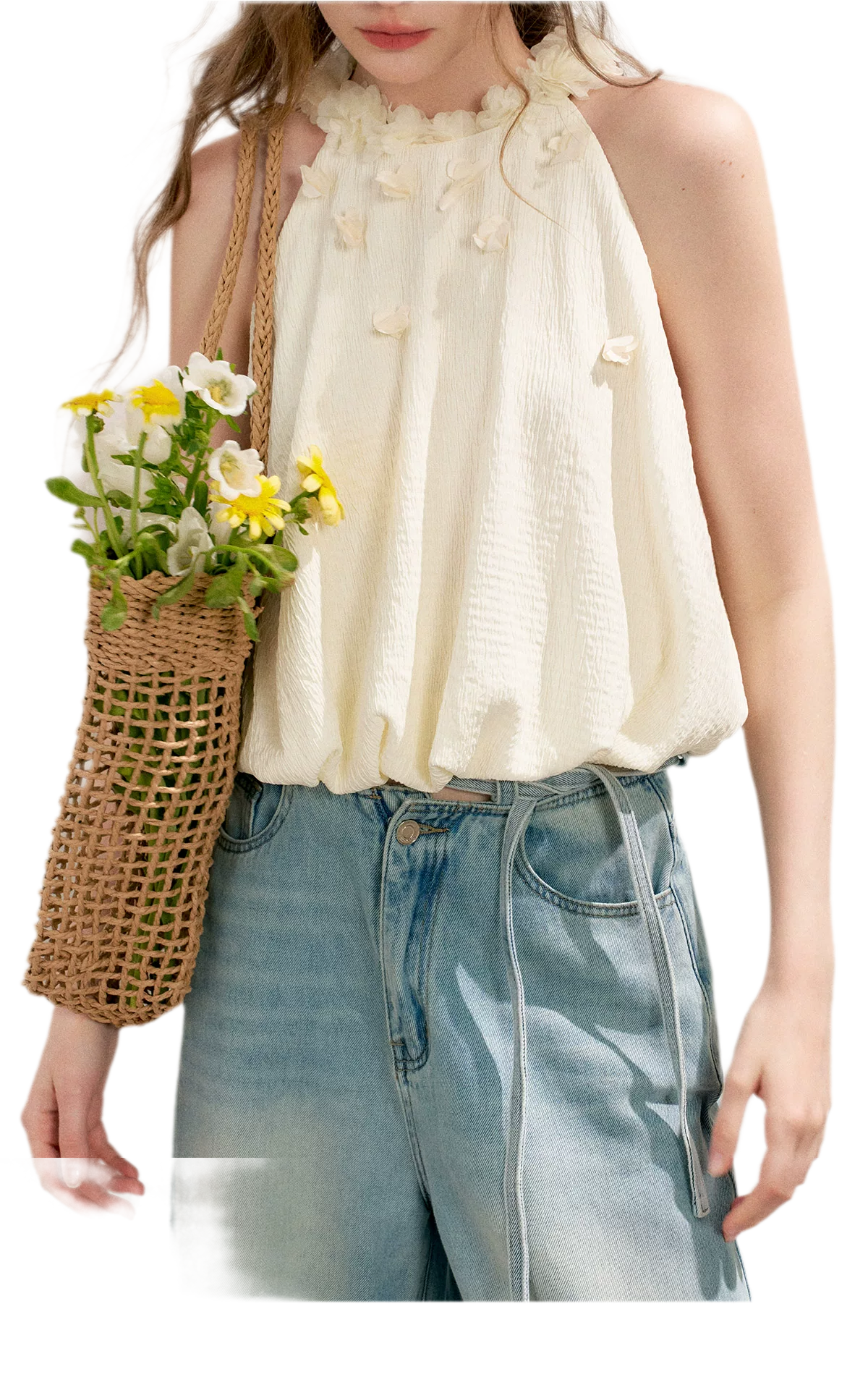 Halter A-Line Top with Floral Texture