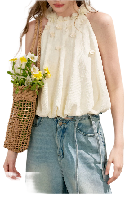 Halter A-Line Top with Floral Texture