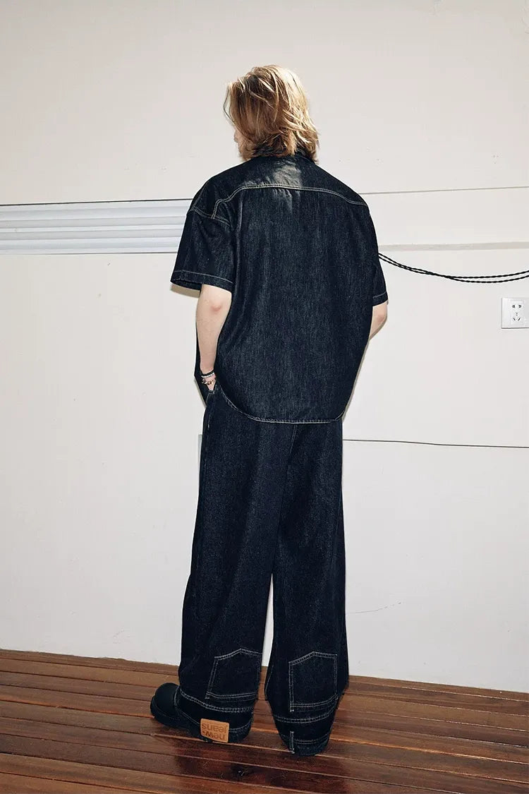 Washed Denim Wide-Leg Jeans