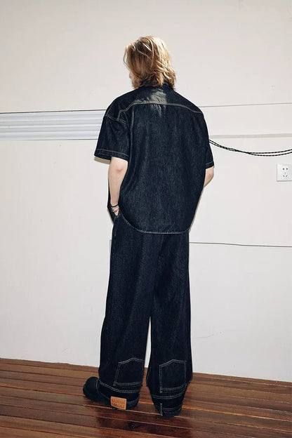 Washed Denim Wide-Leg Jeans