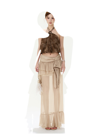 CYNR Sheer Ruffle High-Slit Skirt – view 15