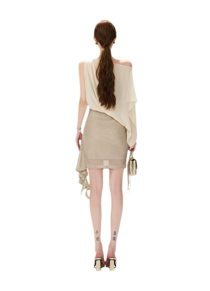 CYNR Sheer Drape Off-Shoulder Dress – view 16