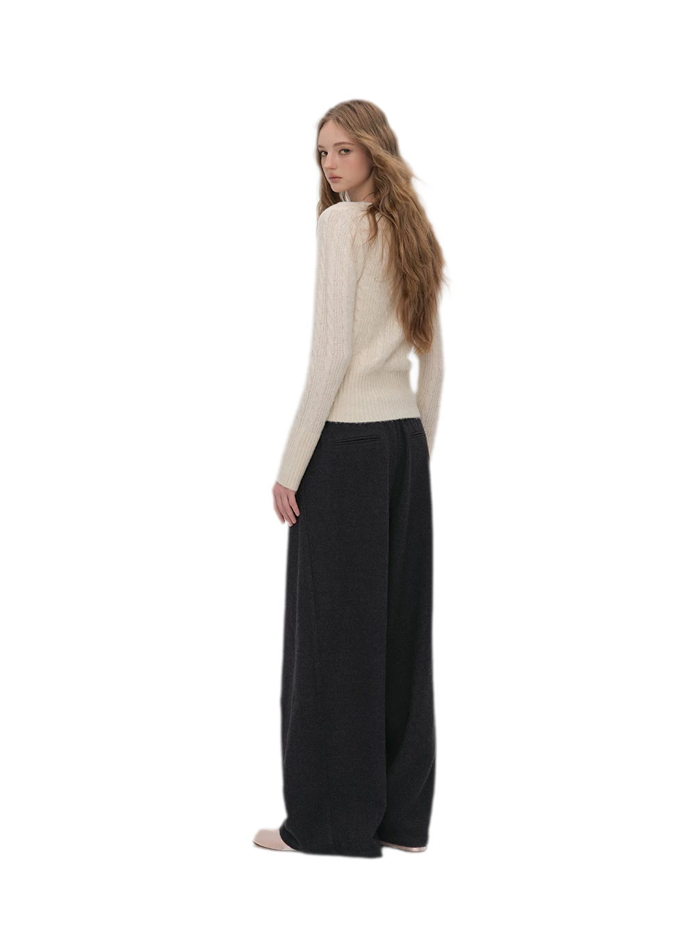 Pleated Contrast Wide-Leg Trousers