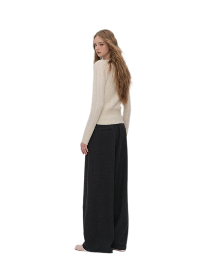 Pleated Contrast Wide-Leg Trousers