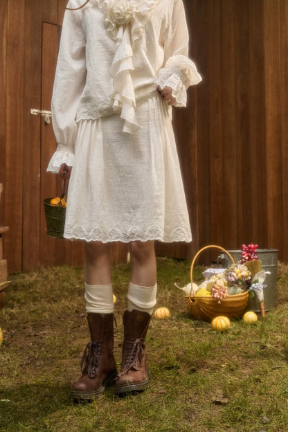 Embroidered Ruffle Blouse Skirt Set