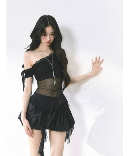 Sheer Asymmetric Mesh Tee