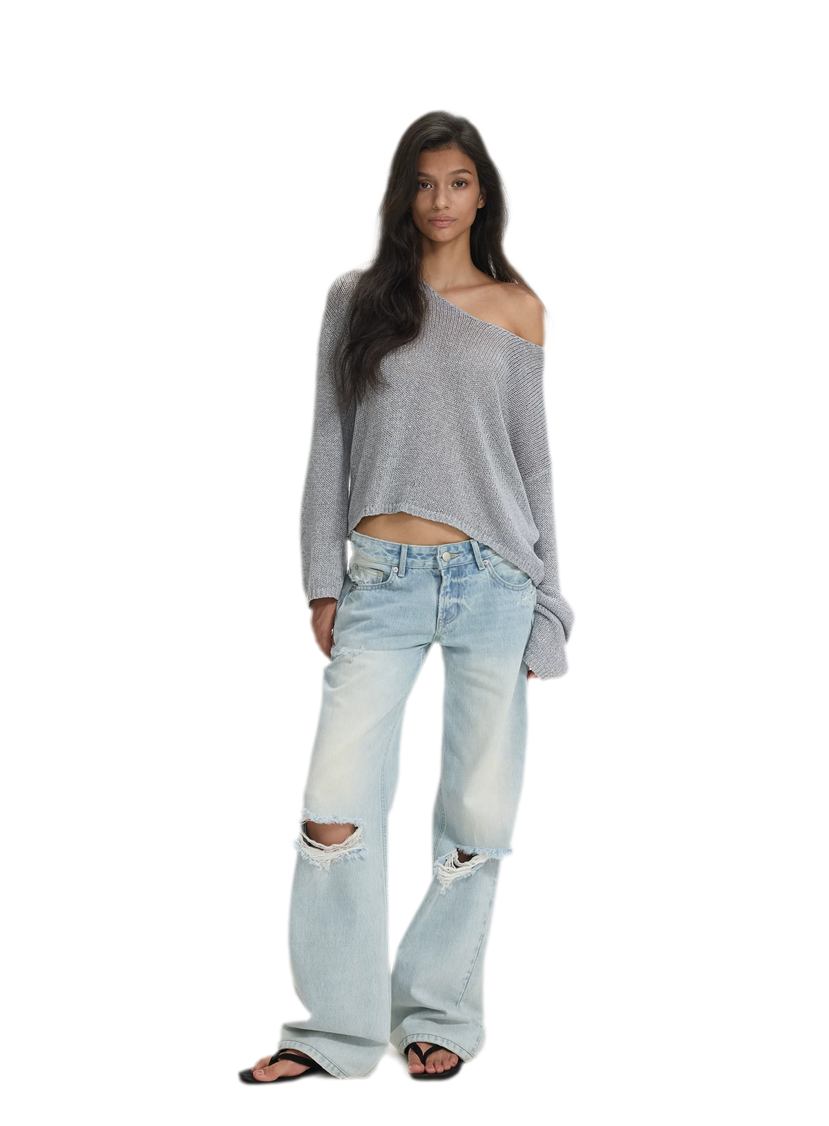 Openwork One-Shoulder Knit Top