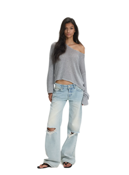 Openwork One-Shoulder Knit Top