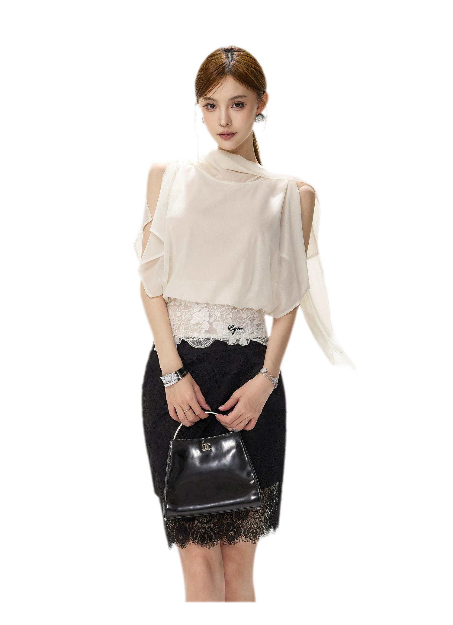 Off-Shoulder Chiffon Blouse