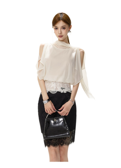 Off-Shoulder Chiffon Blouse