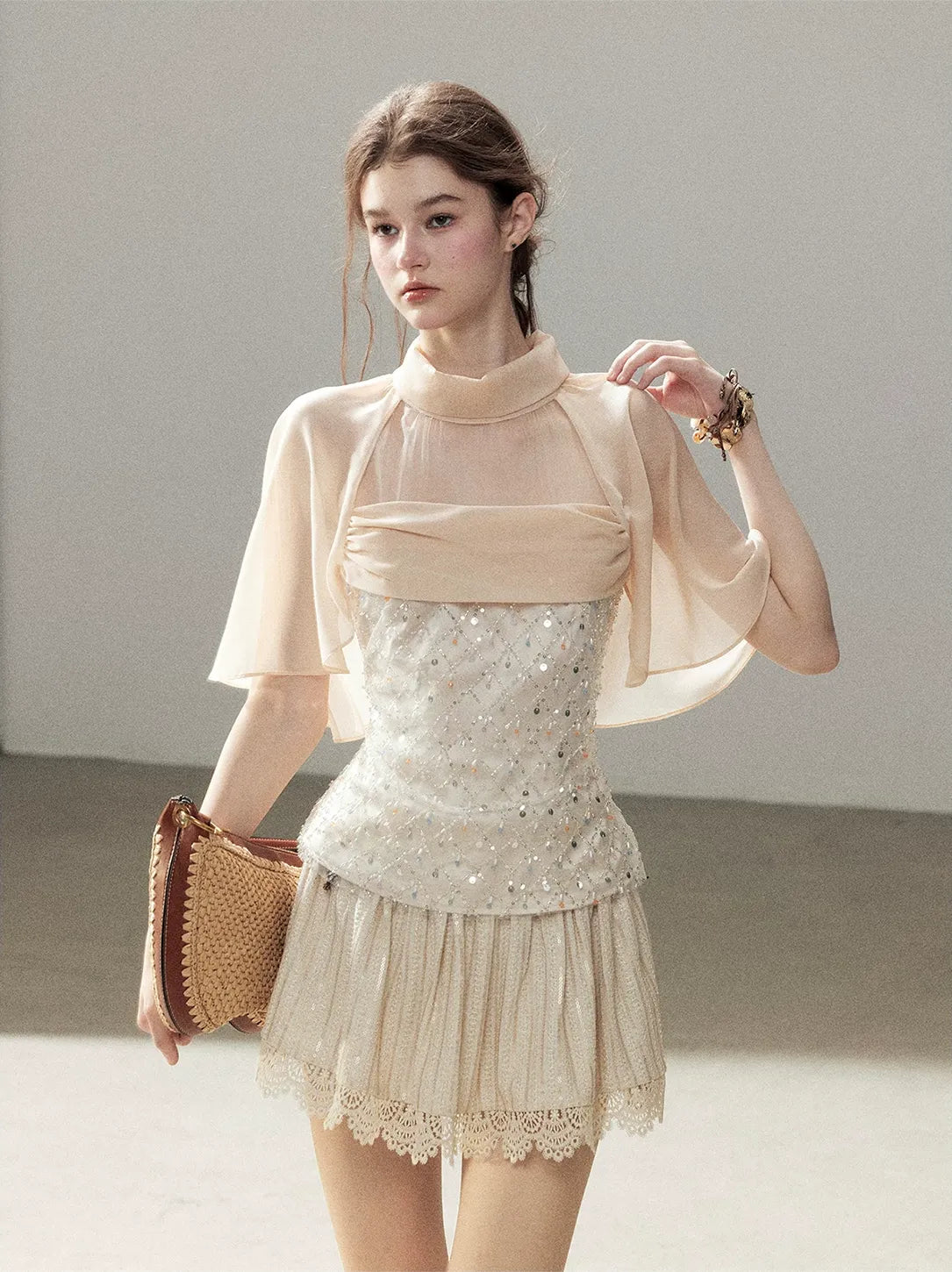 Textured Sequin Cape Top