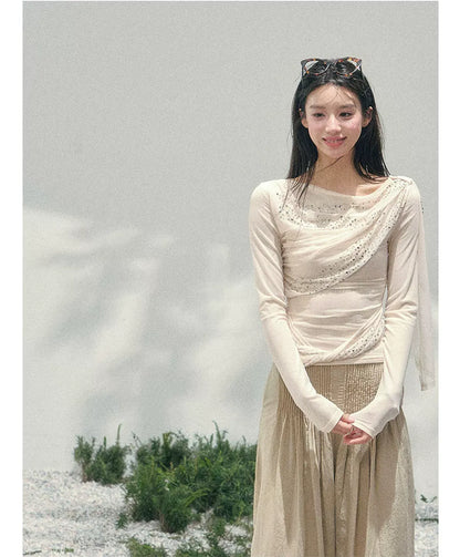Mesh Drape Rhinestone Top | Final Sale