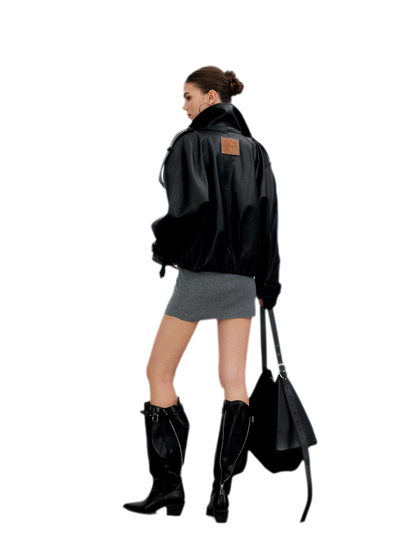 Matte Oversized Faux-Leather Jacket