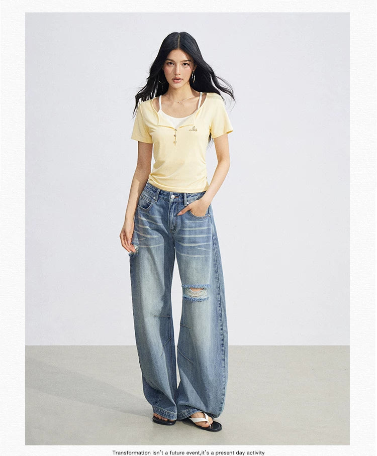Two-Tone Layered Look Slim Fit T-Shirt