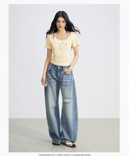 Two-Tone Layered Look Slim Fit T-Shirt