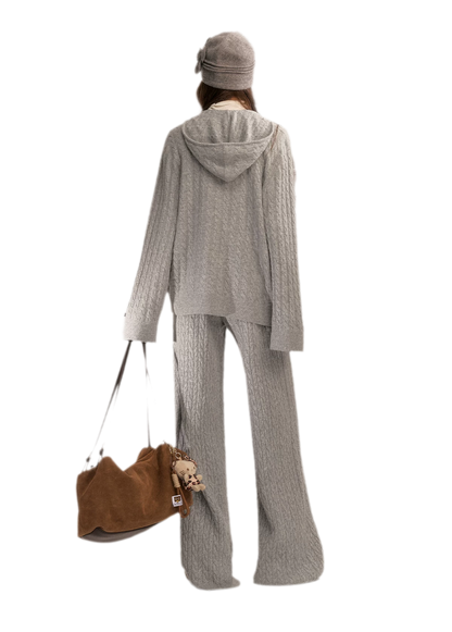 Wool-Blend Cable-Knit Hooded Set