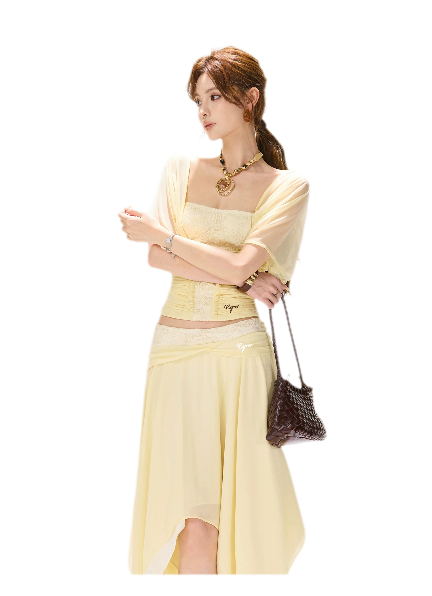 Lace Panel Irregular Skirt