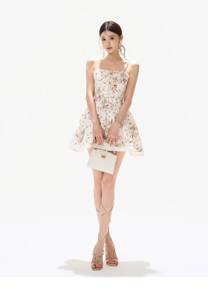 Garden Goddess Embroidered Rose Print Tencel Dress