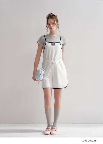 Contrast Piping Drawstring Waist Jumpsuit