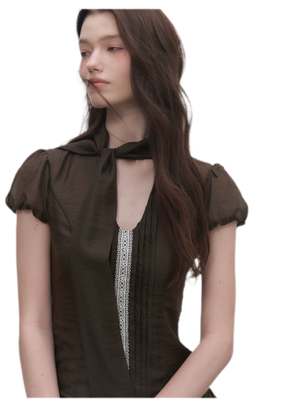 Tie-Neck Flared Skirt Set