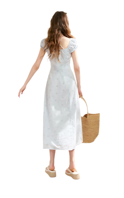Embroidered A-Line Short Sleeve Dress