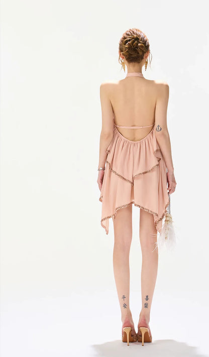 Sequin Backless Halter Dress
