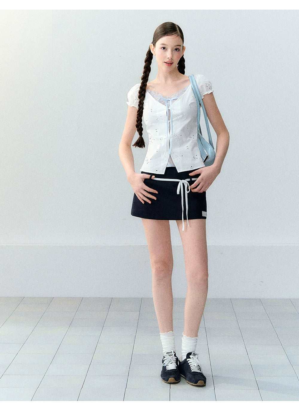 Sweet Elastic Puff Sleeve Lace Short Sleeve Top