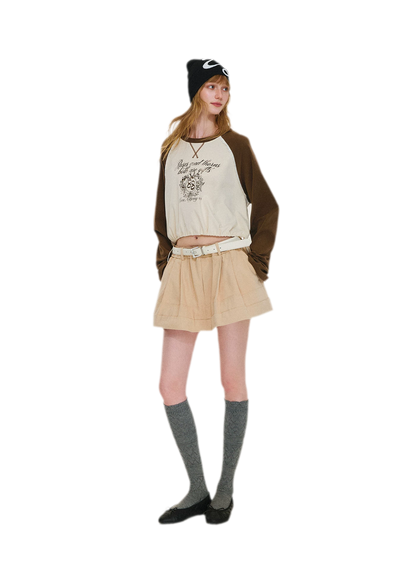 Cotton Raglan Cropped Long-Sleeve Top