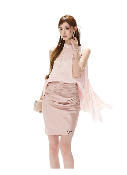 Pleated Satin Mini Skirt
