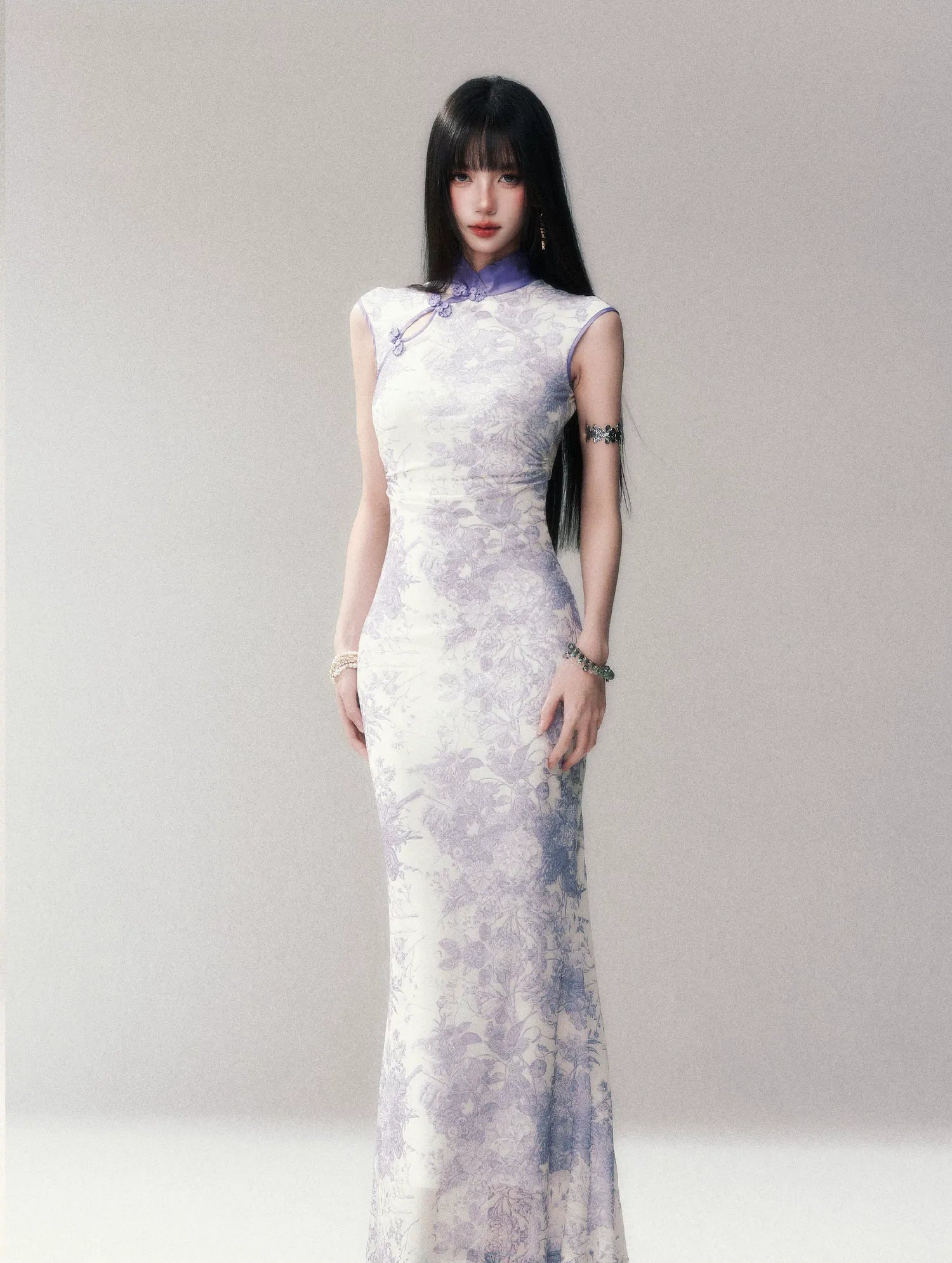 Iris Purple Mesh Qipao