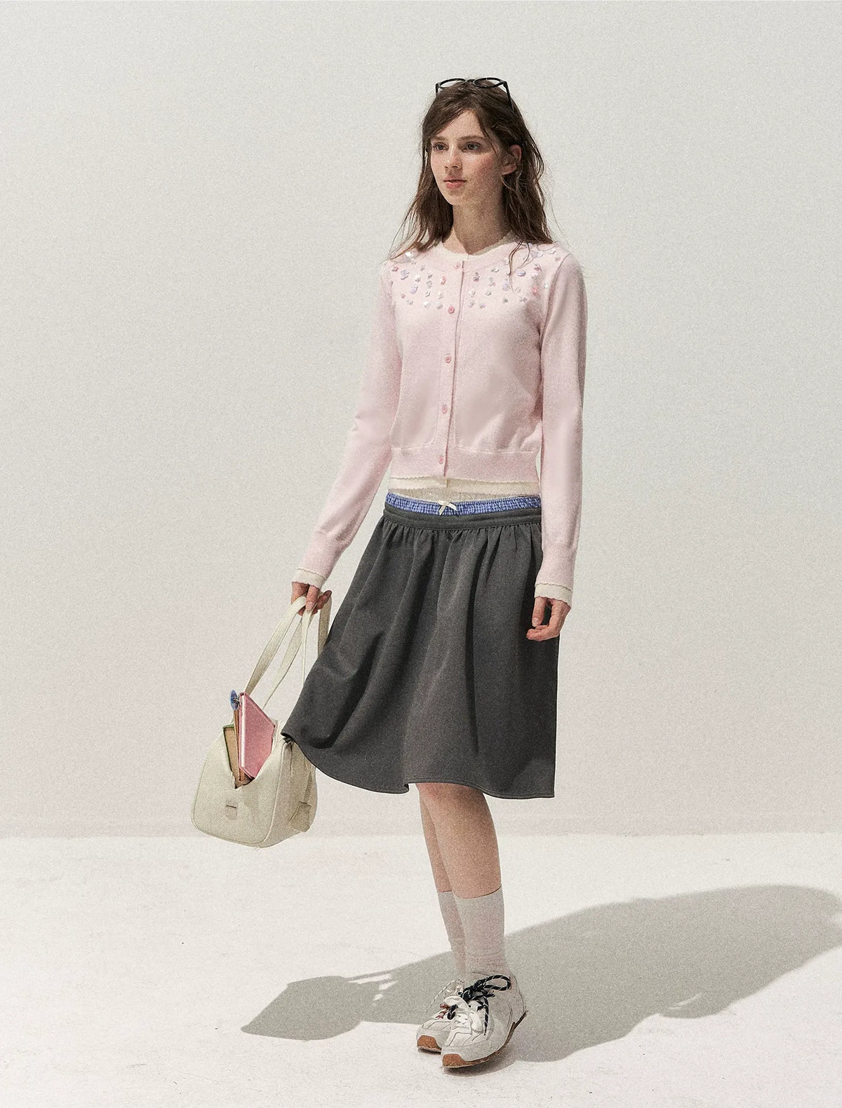 Hand Beaded Colorblock Knit Cardigan