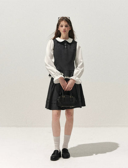Textured Pleated Vest Skirt Set