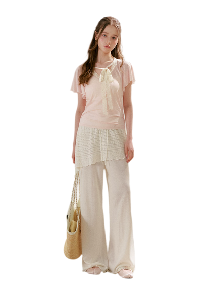 Snowflake Tencel Linen Lace T-shirt