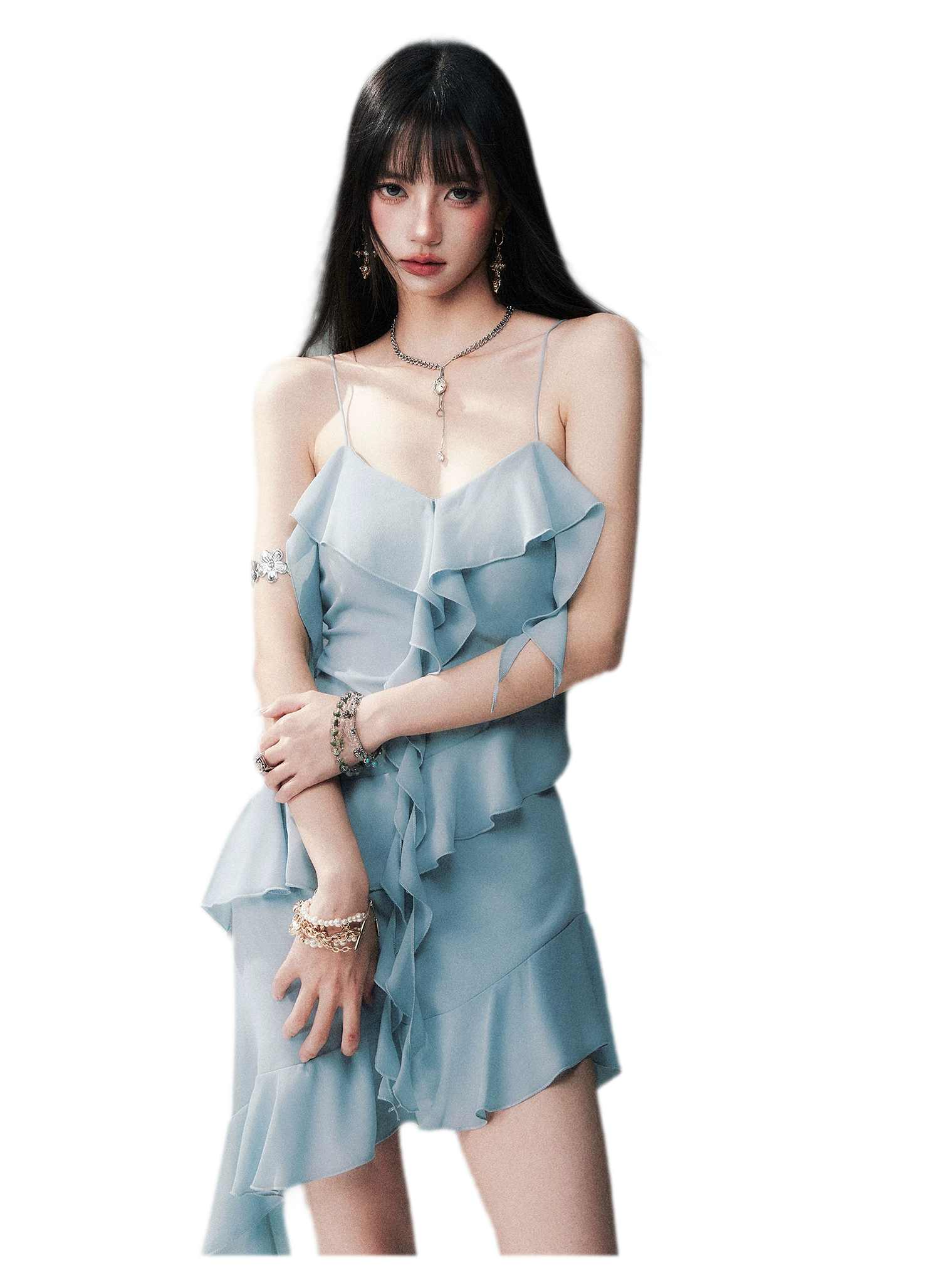Ruffled Asymmetric Cami Dress
