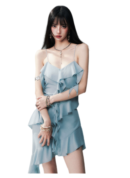 Ruffled Asymmetric Cami Dress