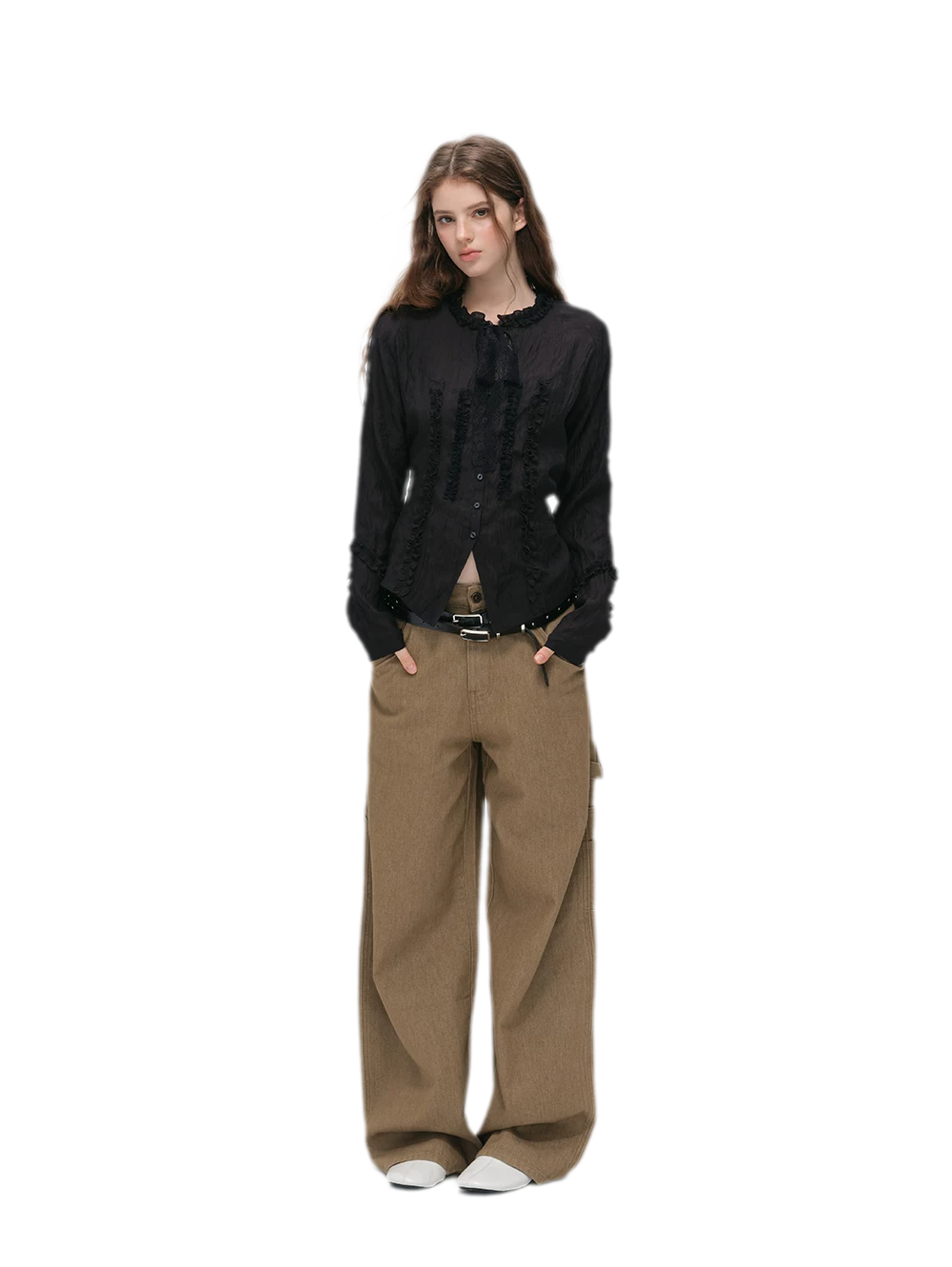 Enzyme-Washed Wide-Leg Utility Jeans