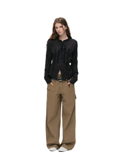 Enzyme-Washed Wide-Leg Utility Jeans
