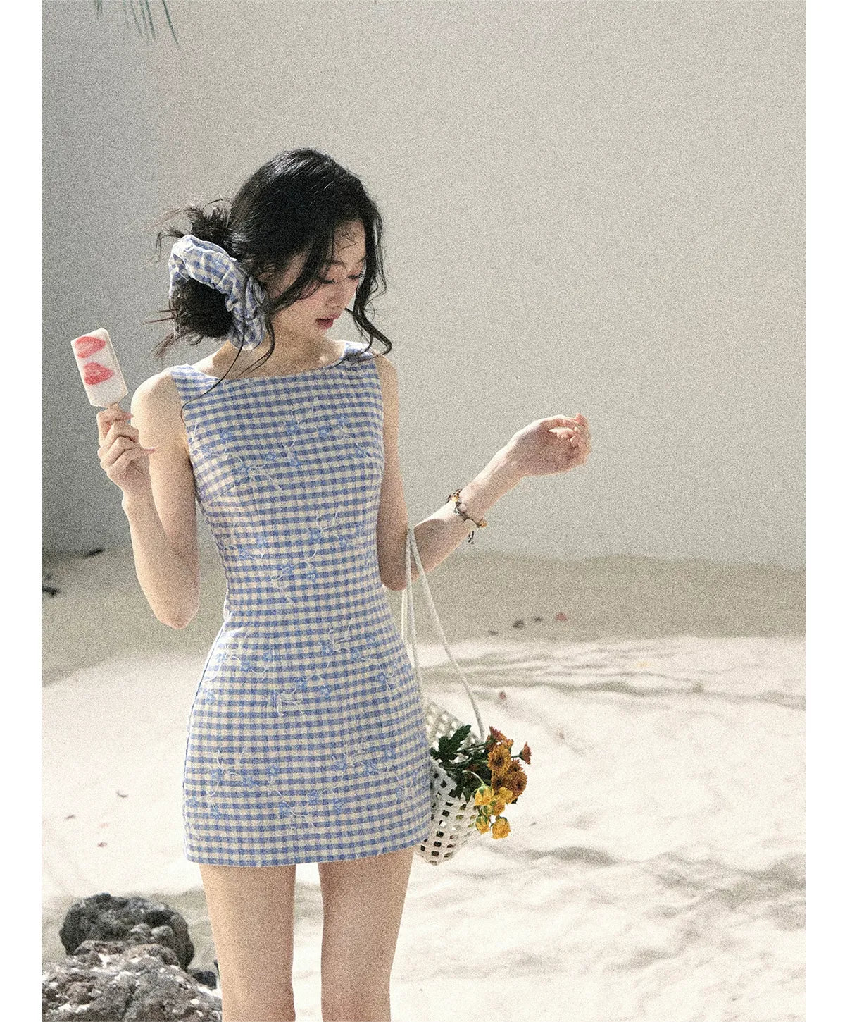 Breeze Check Embroidered Dress
