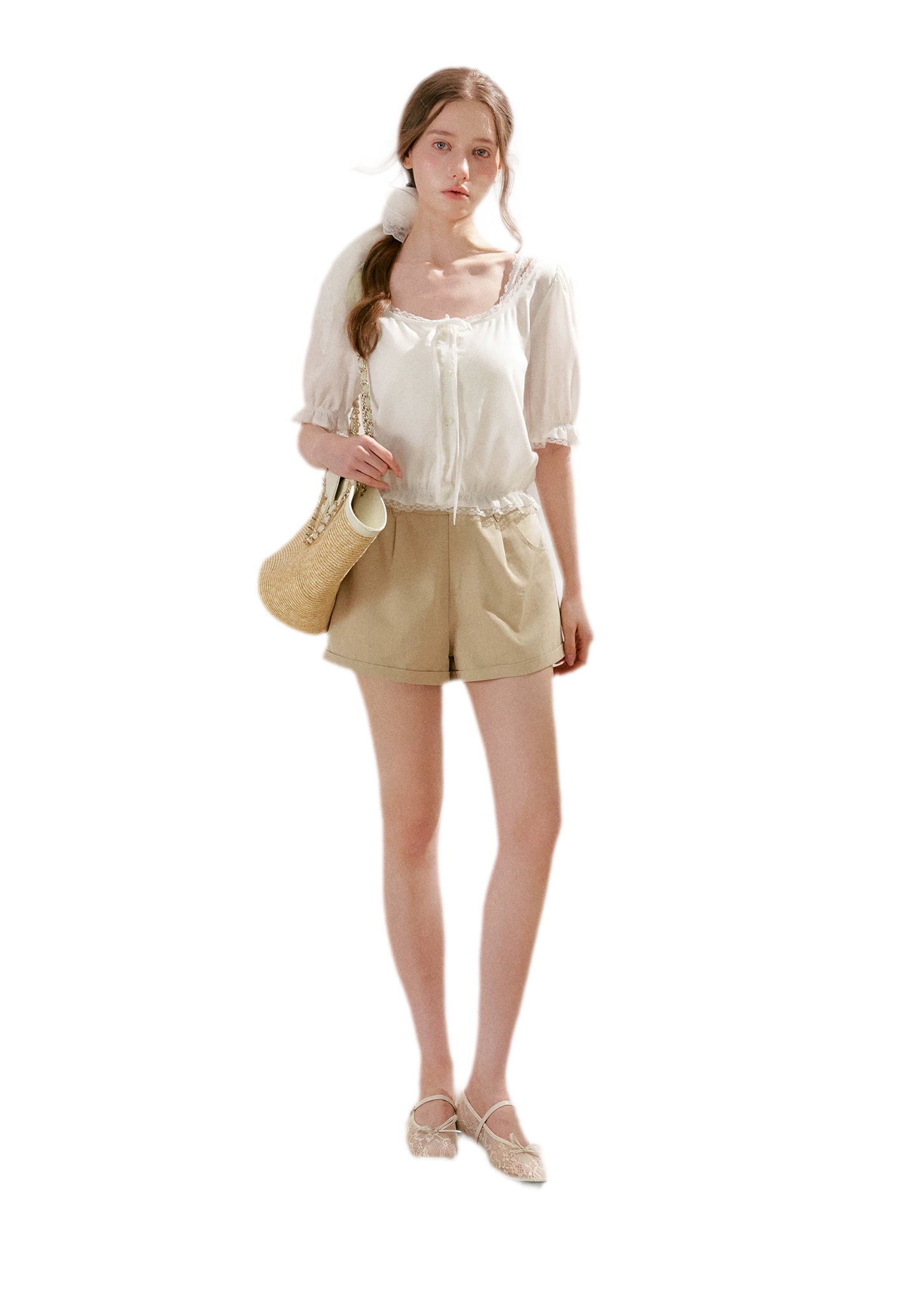 Lace Trim Puff Sleeve T-Shirt