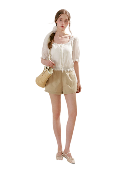 Lace Trim Puff Sleeve T-Shirt
