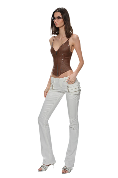 Coated Studded Corset Bustier