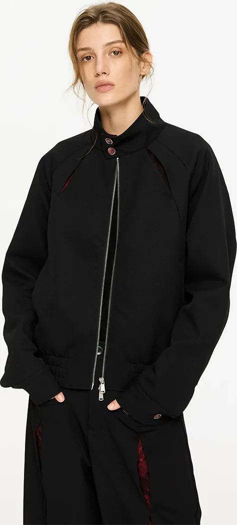 Textured Contrast Harrington Jacket