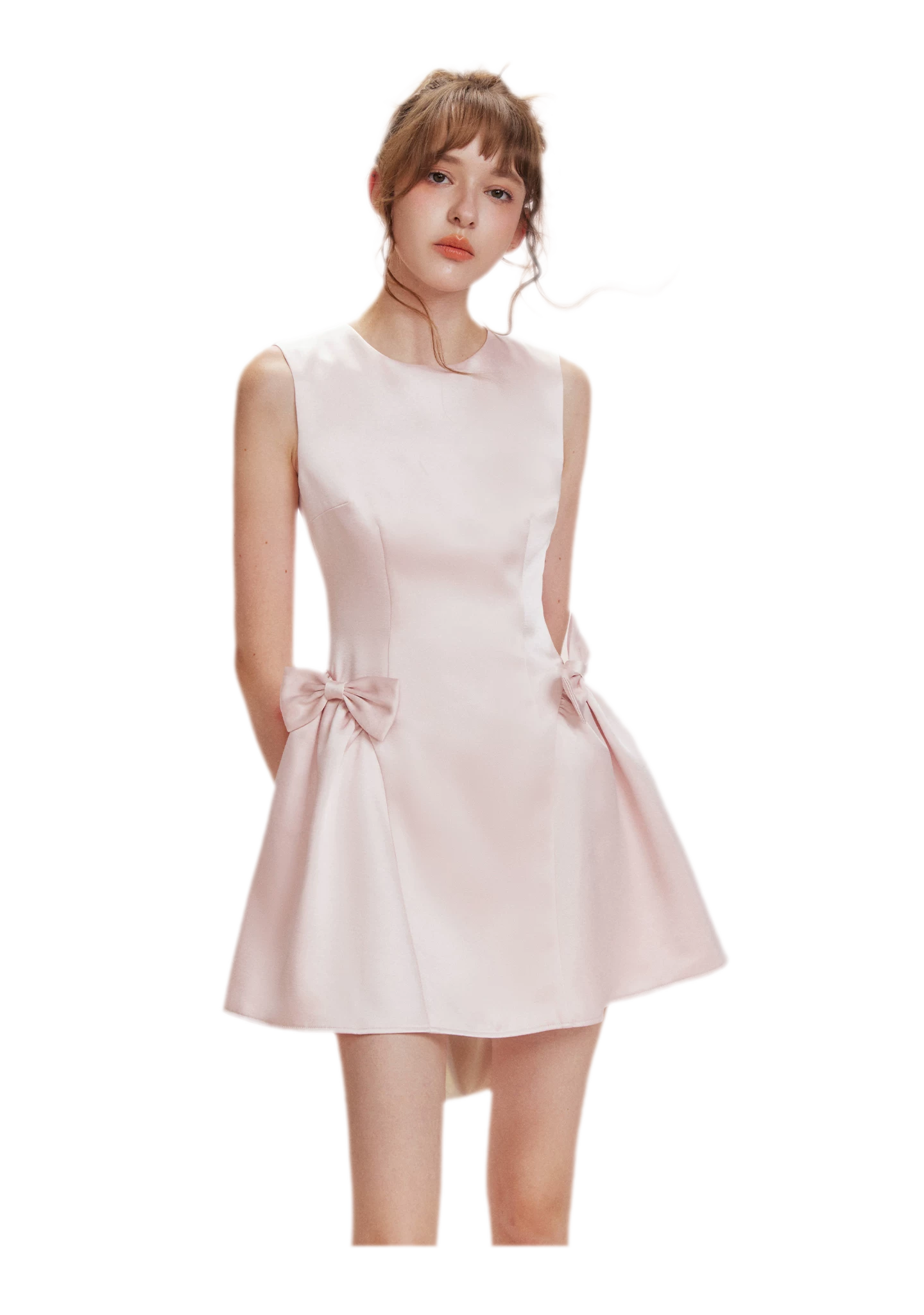 Pearlescent Satin Waist-Tie Dress